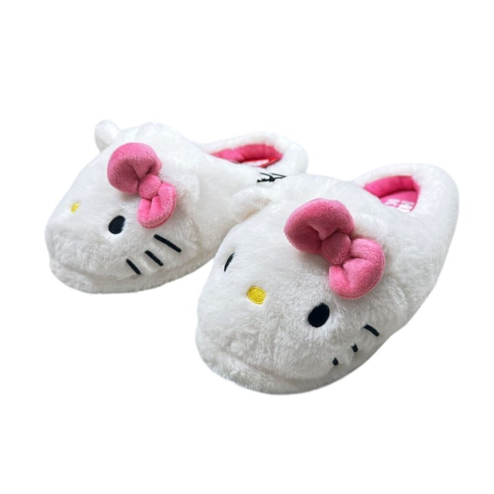 Hello Kitty Slippers Womens Size 9-10 White Pink Bow Plush House Shoes Sanrio - Picture 5 of 11